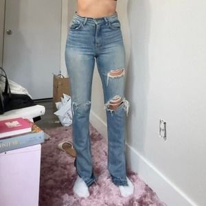 Distressed Revice High Waist Split Hem Bootcut Jeans